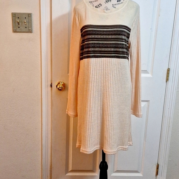 Altar'a State Cream Colored with Brown Graphic Design  Sweater Dress Size Med - Picture 1 of 12